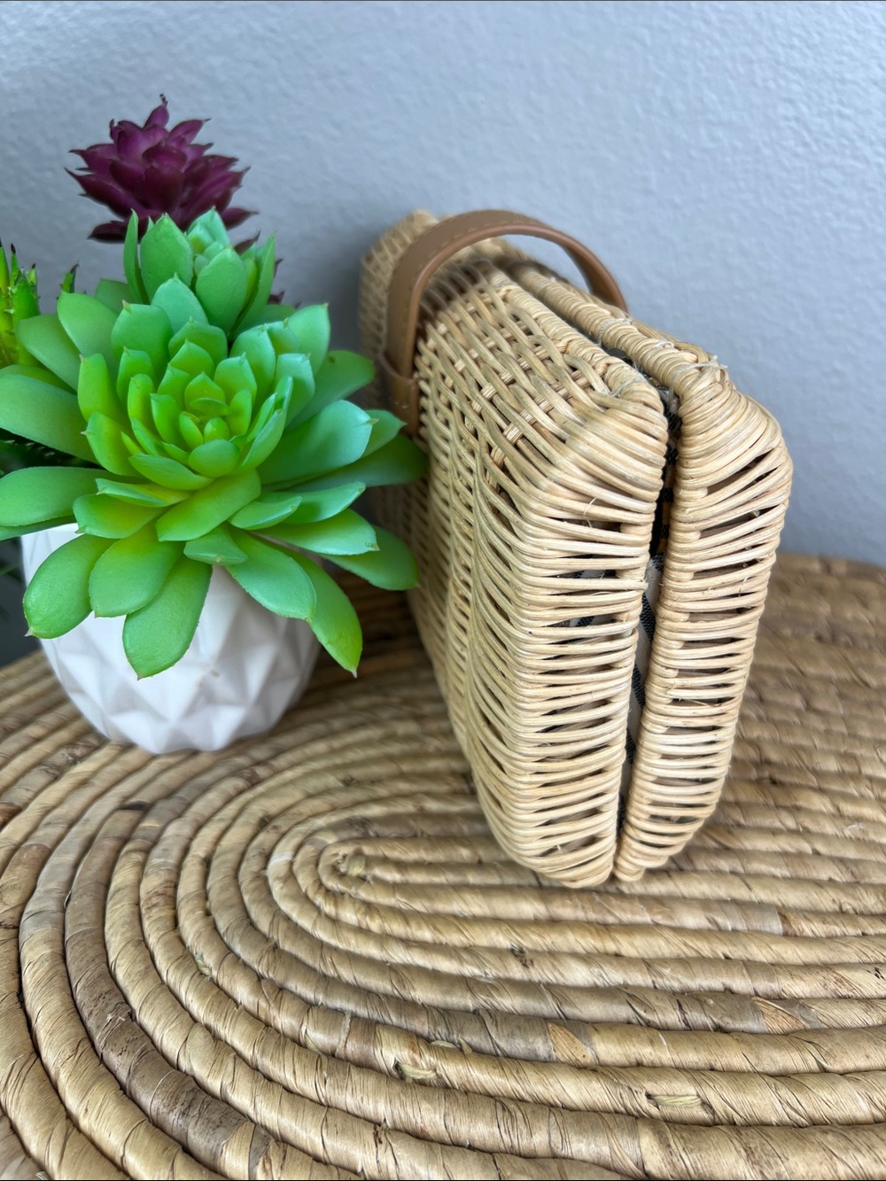 J. Crew Woven Straw Clutch with Tan Leather Trim Crossbody - Picture 3 of 8